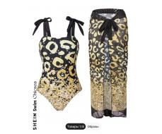 SHEIN Swim Chicsea Women's Leopard Print Spaghetti Strap One Piece Swimsuit