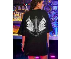 SHEIN Coolane Women's Simple Musical Instrument With Wings Print T-Shirt