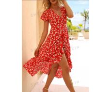 SHEIN VCAY Small Floral Print Ruffle Wrap Dress