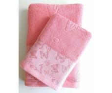 Махровое полотенце "Вальс бабочек"-розовый 70*140 см. хлопок 100%
