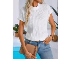 SHEIN VCAY Solid Color Standing Collar Casual Shirt With Pleats