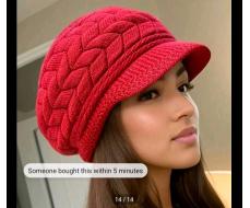 Women's Outdoor Thick Warm Knit Beanie, Retro Solid Color Knitted Beret Hat, Lightweight And Windproof