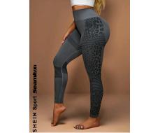 SHEIN Sport Seamluxe Leopard Print Wideband Waist Sports Leggings