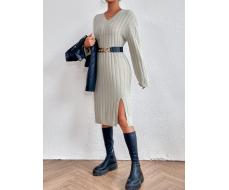 Платье-свитер со спущенным плечом с разрезом без пояса SKU: sw2207051015777013
