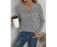 SHEIN LUNE Casual Women's Striped Pocket Long Sleeve T-Shirt SKU: sz2405310476119541