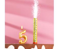 Свеча для торта цифра "Овал + фонтан" золотая "5"