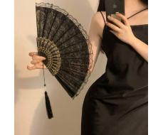 1pc Gothic Lolita Lace Hollow Hand Fan, Cosplay Chinese Hanfu Costume, Dance Fan, Cooling Fan SKU: sh2407143537765758