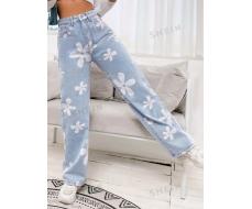 SHEIN Floral Print Straight Leg Jeans