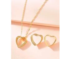 1pair Earrings & 1pc Necklace Fashionable Gold-Color Heart Shaped Ring Design Temperamental Women Jewelry Set, Suitable For Women And Girls, It Can Be Worn In Dating, Vacation, Holiday Parties, Daily Life And Other Occasions