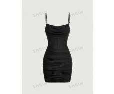 SHEIN MOD Ruched Mesh Cami Bodycon Dress SKU: sw2209023529927311