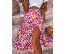 SHEIN VCAY High Waist Allover Floral Print Split Thigh Skirt