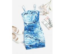 Приталенное платье SHEIN для девочек-подростков с мраморным принтом и завязками по бокам АРТИКУЛ: sS2103250081395799