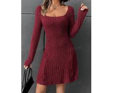 SHEIN EZwear Square Neck Ribbed Knit Dress SKU: sw2209241351330405