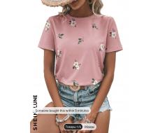 SHEIN LUNE Women's Floral Print Short Sleeve T-Shirt, Summer