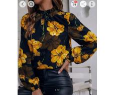 SHEIN VCAY Floral Print Mock Neck Blouse