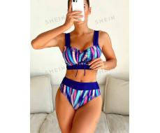 Купальник SHEIN Swim Vcay Ladies' Tie Dye Drawstring Swimsuit Set