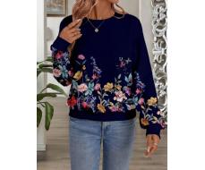 EMERY ROSE Casual Floral & Plant Pattern Crew Neck Long Sleeve Loose Fit Women Sweatshirt, Suitable For Autumn And Winter SKU: sz2408140053815577