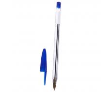 Ручка шариковая 0,7 мм, стержень синий, корпус прозрачный, колпачок синий ФАСОВКА ПО 10 шт.