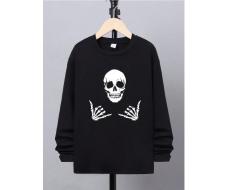 SHEIN Teen Boy Casual Skull Pattern Long Sleeve T-Shirt, Suitable For Autumn SKU: sk2310106199209390