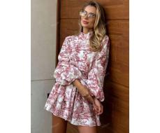 Elegant Long Sleeve Belted High Waist Random Print Dress SKU: sz2409065606360026