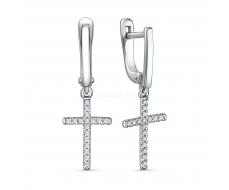 Серьги из серебра с фианитами родированные - Кресты С-4782-Р