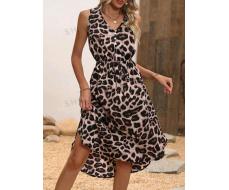 SHEIN VCAY Leopard Print Knot Front Dress