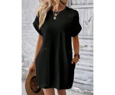 SHEIN LUNE Solid Batwing Sleeve Hidden Pocket Tee Dress SKU: sz2305168610855199