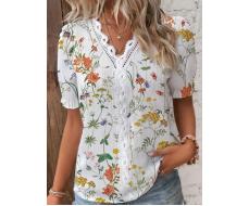 SHEIN LUNE Floral Print Lace Splicing Shirt SKU: sz2312224315022223