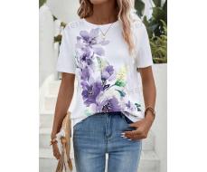 SHEIN LUNE Women Summer Floral Print Round Neck Short Sleeve Casual T-Shirt SKU: sz2304141058371111
