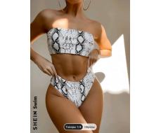 SHEIN Swim Snakeskin Bandeau Bikini Swimsuit