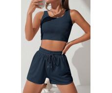 SHEIN PETITE однотонный Кроп майка & на кулиске Шорты SKU: sw2206077134174431