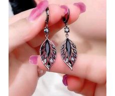 ПРИСТРОЙ!!!   Серьги Black Rhinestone Decor Leaf Drop Earrings