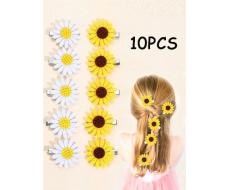 10pcs Sunflower Hair Clips For Girls,Spring Flet Sunflower Hairpins,Cute Baby Princess Floral Headwear,Kids Hair Accessories. SKU: sk2403046486525449