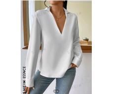 SHEIN Essnce Solid V Neck Blouse