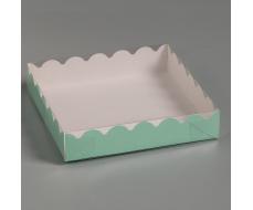 Коробочка для печенья с PVC крышкой, мятная, 15 х 15 х 3 см
