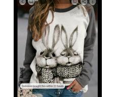 SHEIN LUNE Women's Cute Rabbit Print Raglan Sleeve Round Neck T-Shirt, Spring Autumn