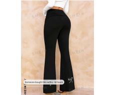 SHEIN SXY Women Solid Color Pleated Waist Flare Leg Pants