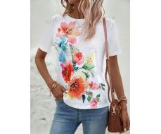 SHEIN LUNE Round Neck Floral Print Tee SKU: sz2304141058390683