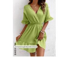 SHEIN VCAY Flounce Sleeve Ruffle Hem Dress