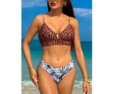 SHEIN Swim Women's Leopard Print Swimsuit Set SKU: sz2312166337396944