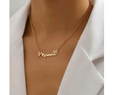 1pc Gold Or Silver Tone Mother's Day Gift Mom Word Heart Pendant Necklace Alloy Jewelry SKU: sj2403012433253527