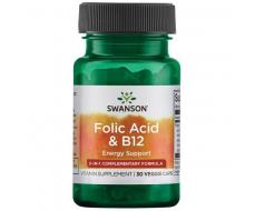 SWANSON Фолиевая кислота и витамин & B12,  30 растительных капсул