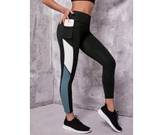 SHEIN Yoga Futuristic Colorblock Wide Band Waist Sports Leggings With Phone Pocket