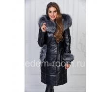 Женское зимнее кожаное пальто с мехом  Артикул:T-17759-CH