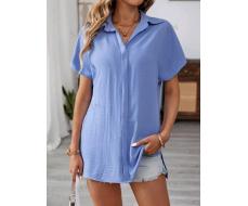 SHEIN Frenchy Loose Texture Side Split Casual Shirt, Perfect For Spring And Summer