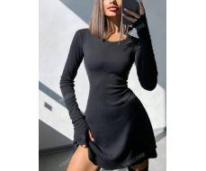 Women'S Solid Color Round Neck Ruffle Trim Bodycon Dress SKU: sz2312264666656421