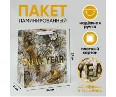 Пакет ламинированный вертикальный, конгревное тиснение «Счастливого Нового года», ML 23 × 27 × 11.5 см