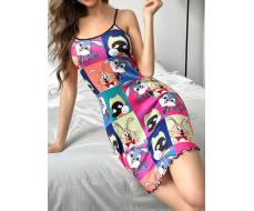 Cute Cartoon Animal Printed Camisole Sleep Dress SKU: si2312290094010411