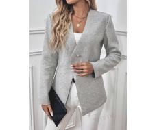 SHEIN Privé Women's Spring/Autumn Solid Color Single-Breasted Long Sleeve Casual Commuter Jacket SKU: sz2406241212725050