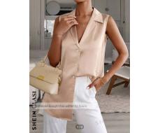 SHEIN Clasi Women Summer Casual Simple Sleeveless Shirt With Flat Lapel And Single Row Button